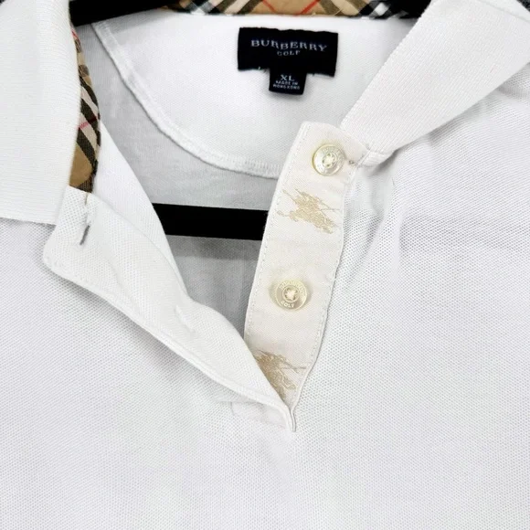 Burberrys of London Polo Shirt XL White Nova Check Trim Vintage Mens - Picture 2 of 10